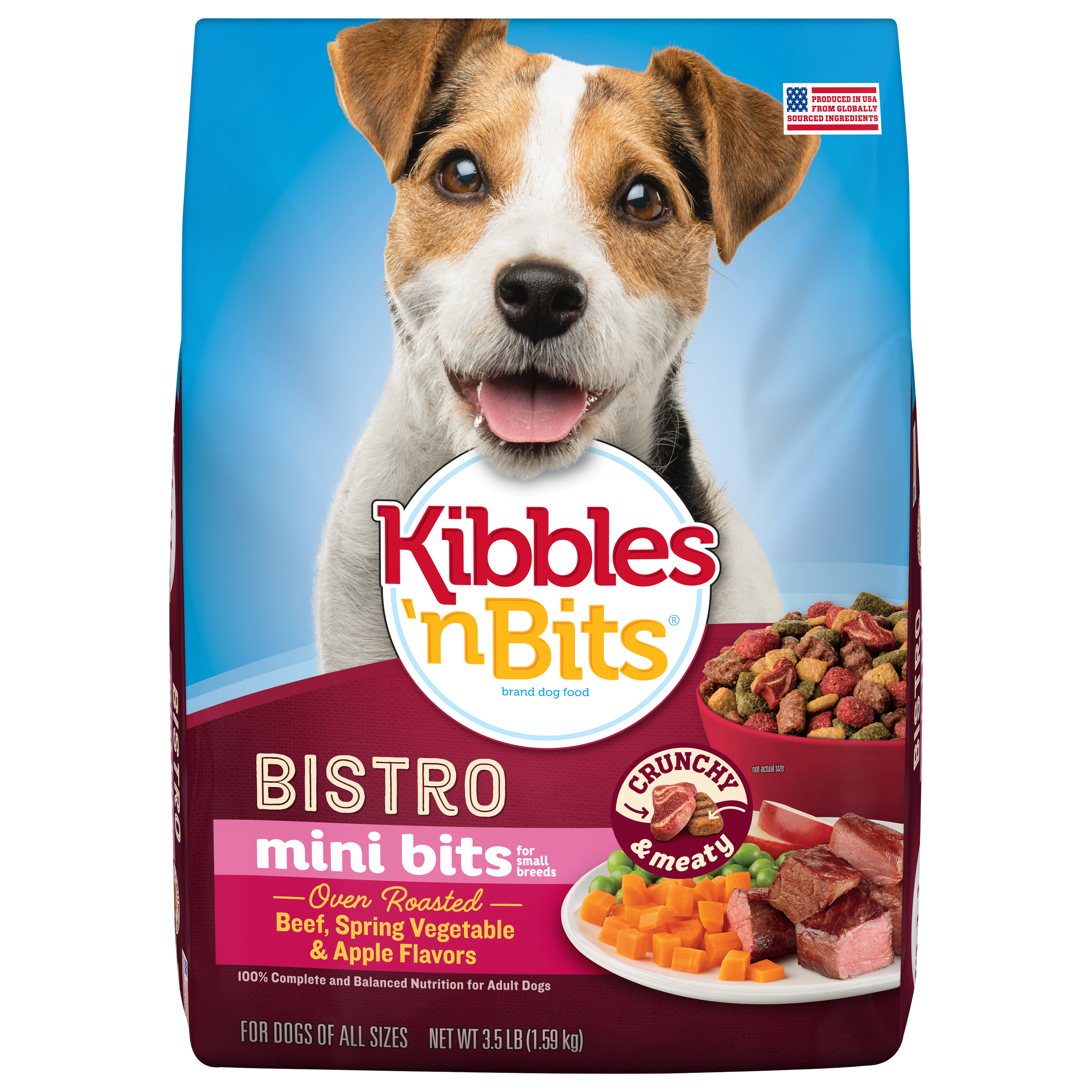 Kibbles n Bits Mini Bits Small Breed Bistro Oven Roasted Beef Spring Vegetable Apple Flavors Dry Dog Food